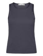 Top With Satin Details Tops T-shirts & Tops Sleeveless Navy Mango