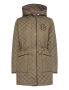 Crest-Patch Diamond-Quilted Hooded Coat Kviltad Jacka Khaki Green Laur...