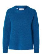 Selected Femme Slflulu Ls Knit O-Neck Noos Blå