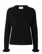 Selected Femme Slflulu Ls Knit Frill Cuff O-Neck Noos Svart