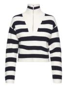 Mango Striped Sweater With Zip Svart