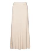 Ribbed Midi Skirt Knälång Kjol Cream Mango