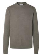 Selected Homme Slhdane Ls Knit Structure Crew Neck Noos Grå