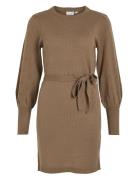 Vila Viava L/S Belt Short Knit Dress Beige