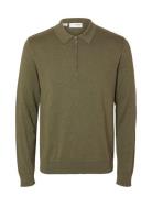 Selected Homme Slhberg Ls Half Zip Polo Noos Grön