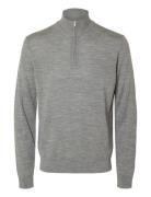 Selected Homme Slhtray Ls Knit Merino Half Zip Noos Grå