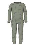 Nmmnightset Agave Green Dino Rib Noos Pyjamas Set Green Name It