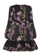 Jasmine Printed Ruffled Mini Dress Kort Klänning Black Malina