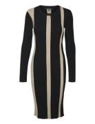 Vmgold New Rib Long Ls O-Neck Dress Knälång Klänning Black Vero Moda