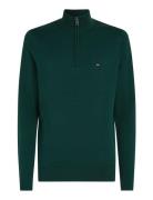 Essential Cotton Zip Mock Tops Knitwear Half Zip Jumpers Green Tommy H...