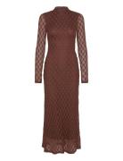 Ola Long Sleeve Midi Dress Knälång Klänning Brown Bardot