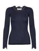 Silk T-Shirt W/ Lace Tops T-shirts & Tops Long-sleeved Navy Rosemunde