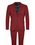 Lindbergh Plain Mens Suit - Normal Length Burgundy