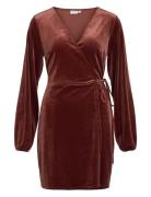 Vikatja L/S Short Velvet Wrap Dress/Ka Kort Klänning Burgundy Vila