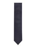 Lindbergh Black Polyester Tie With Dots 7 Cm Marinblå