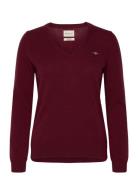 GANT Extrafine Lambswool Blend V-Neck Burgundy