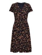 Floral Stretch Jersey Surplice Dress Knälång Klänning Navy Lauren Ralp...