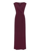 Lauren Ralph Lauren Jersey Off-The-Shoulder Gown Burgundy