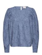 Mya Top Allover Embro Tops Blouses Long-sleeved Blue Fabienne Chapot