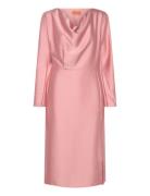 Long Sleeve Midi Dress, 2261 Satin Knälång Klänning Pink STINE GOYA