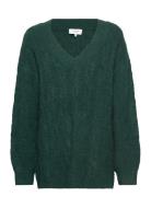 Cable Knit V-Neck Tops Knitwear Jumpers Green Rosemunde