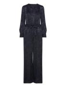 French Connection Arya Satin Jacquard Jumpsuit Svart