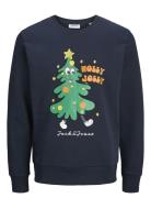 Jack & J S Jjxmas Jolly Sweat Crew Neck Marinblå