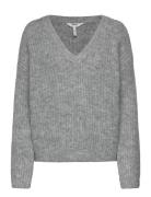 Object Objmilu Ls Lo V-Neck Knit E Au 24 Grå