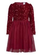 Lindex Dress L S Sequins Velvet Top A Röd