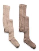 Minymo Wool Stocking - Rib 2-Pack Beige