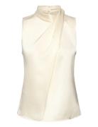 Mango Turtleneck Draped Satin Blouse Kräm