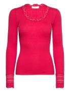 Rosemunde Rwbenita Ls O-Neck Lace T-Shirt Röd