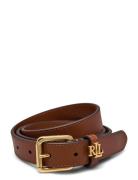 Lauren Ralph Lauren Logo-Keeper Leather Skinny Belt Brun