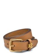 Lauren Ralph Lauren Logo-Keeper Leather Skinny Belt Beige