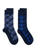 GANT Check Socks 2-Pack Gift Box Marinblå