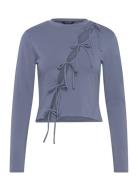 Monki Long Sleeve Tie Top Blå