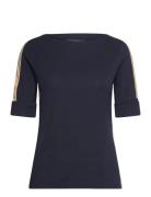 Lauren Ralph Lauren Two-T Stretch Cotton Elbow-Sleeve Tee Marinblå