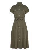 Polo Ralph Lauren Belted Tiered Shirtdess Khaki Green