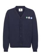 Double A By Wood Wood Wwotis Tripple Badge Cardigan Marinblå