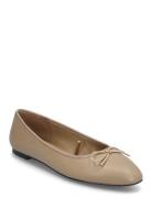 Mango Leather Ballet Flats Beige