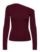 Mango Draped Asymmetrical T-Shirt Burgundy