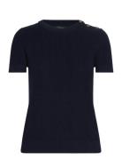 Lauren Ralph Lauren Button-Trim Cotton Short-Sleeve Sweater Marinblå