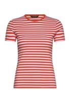 Lauren Ralph Lauren Striped Stretch Cotton Crewneck Tee Röd