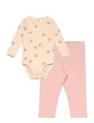 Lindex Set Body Leggings Baby Flowers Rosa