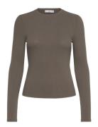 Mango Ribbed Long-Sleeved T-Shirt Khaki Green