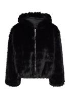 Monki Hooded Faux Fur Jacket Svart