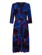 Lauren Ralph Lauren Rope-Print Surplice Stretch Jersey Dress Blå