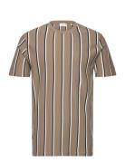 Lindbergh Striped Piqué Tee S/S Beige