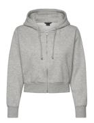 Monki Cropped Zip Hoodie Grå