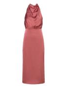 Malina Solange Open Back Halterneck Midi Dress Rosa